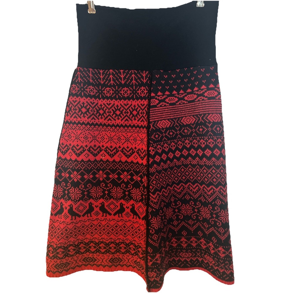 Green 3 Women's Holiday Winter Knit Skirt Size S Red Black Nordic Cozy USA‎ Made